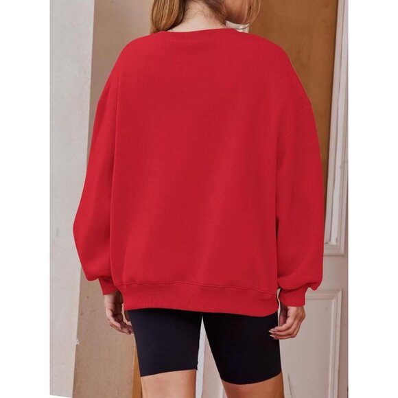 Womens Oversized Fleece Sweatshirt USA Flag Long Sleeve Casual Comfort - Picture 4 of 4